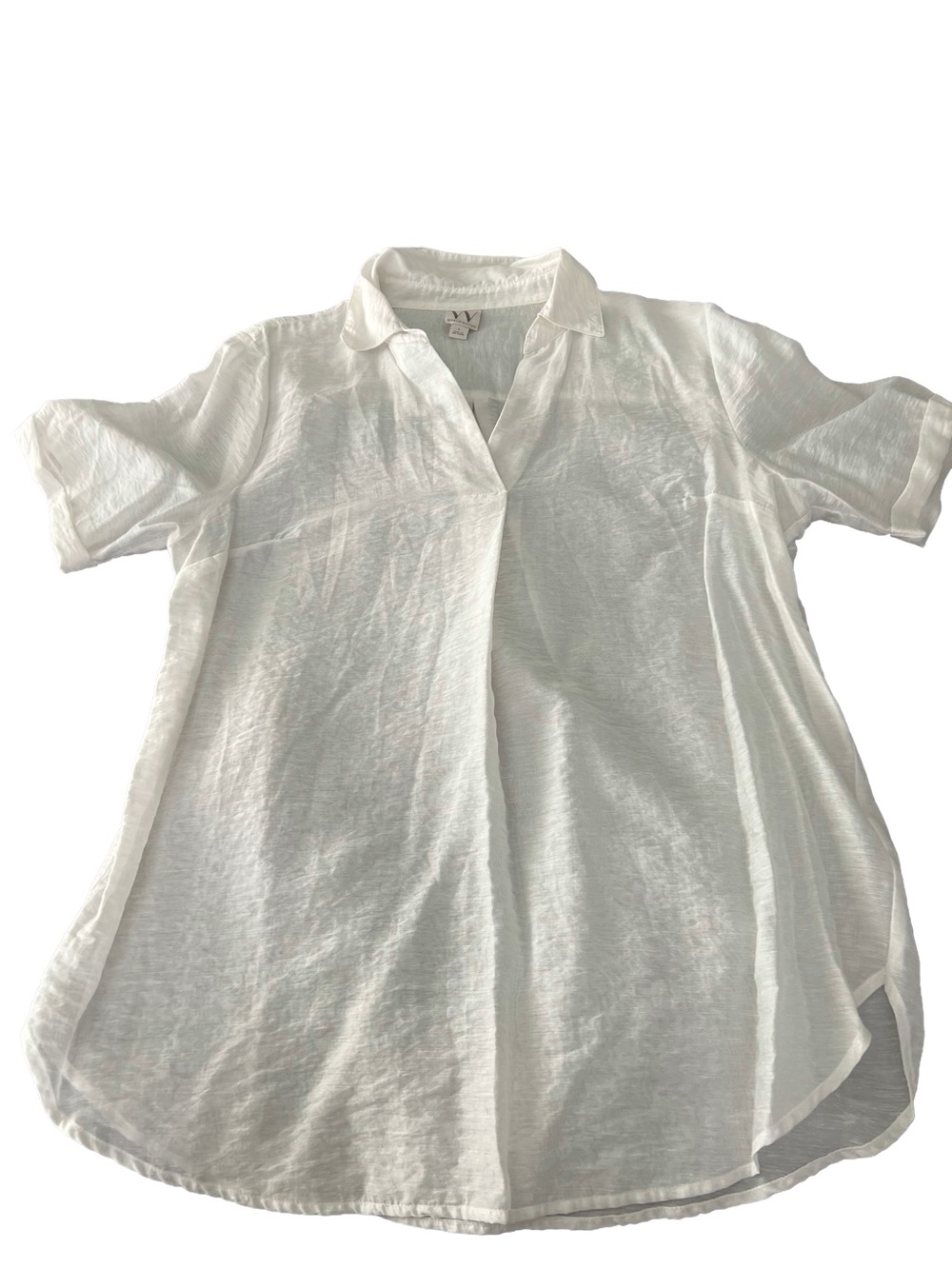 Modern Top, Worthington Collection, white short sleeve flowy summer shirt sz Lg